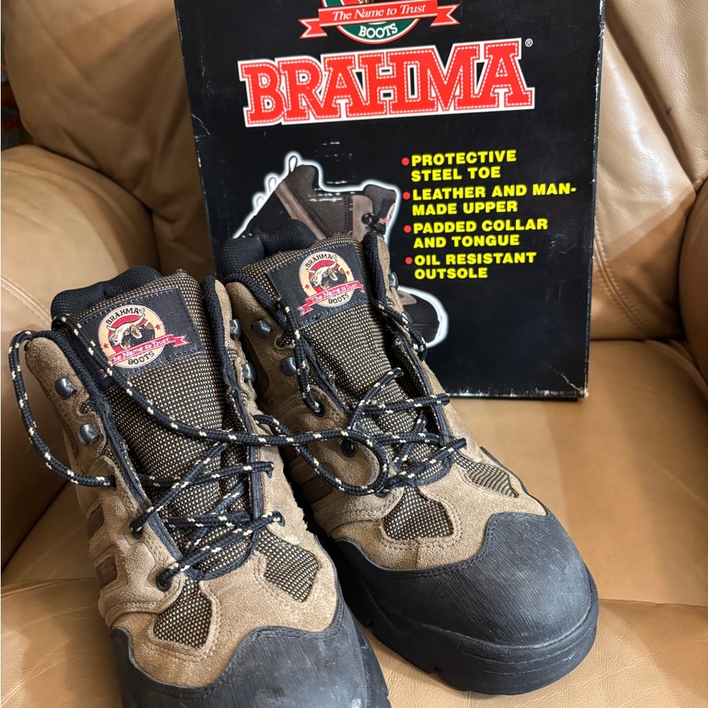 🔥Mens Sz 12 Brahma Protective Steel Toe Boots - Brown and Black🔥